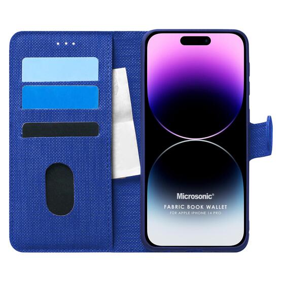 Microsonic Apple iPhone 14 Pro Kılıf Fabric Book Wallet Lacivert