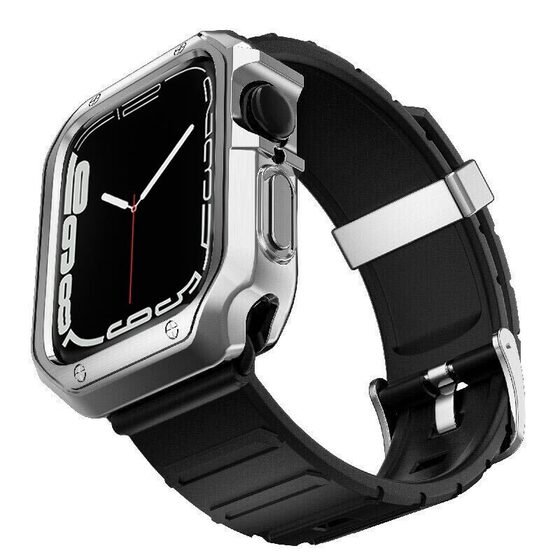 Microsonic Apple Watch SE 2022 40mm Kordon Fullbody Quadra Resist Siyah Gümüş