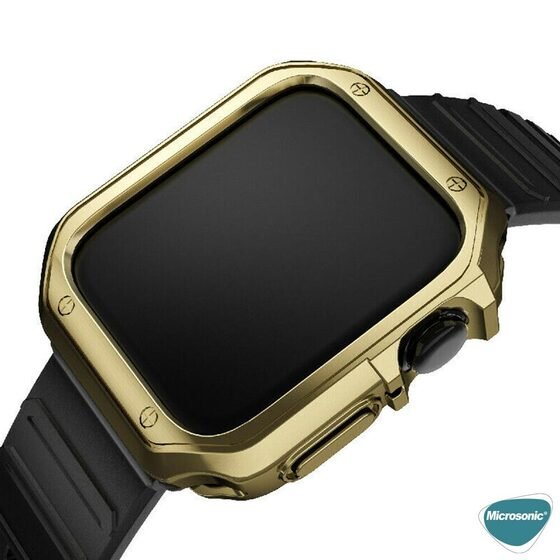 Microsonic Apple Watch SE 2022 40mm Kordon Fullbody Quadra Resist Siyah Gold