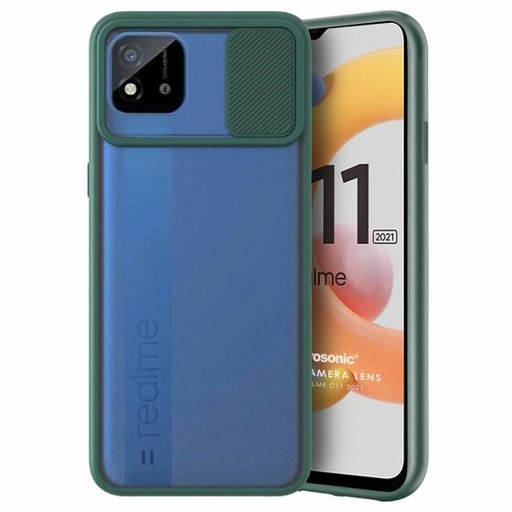 Microsonic Realme C11 2021 Kılıf Slide Camera Lens Protection Koyu Yeşil