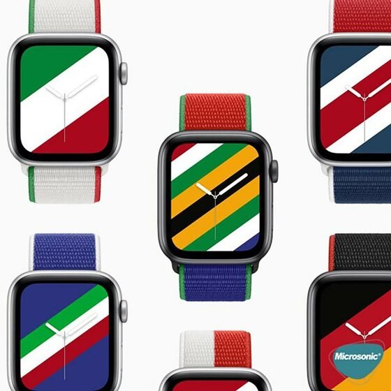 Microsonic Apple Watch Series 4 44mm Hasırlı Kordon Woven Güney Afrika International Collection Spor Loop