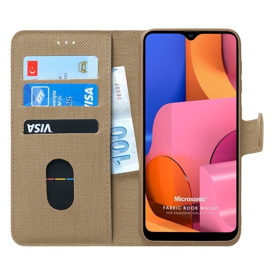 Microsonic Samsung Galaxy A20s Kılıf Fabric Book Wallet Gold