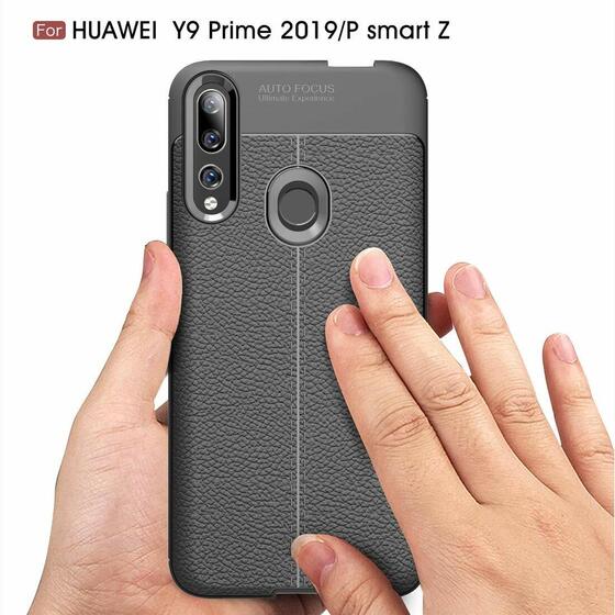 Microsonic Huawei Y9 Prime 2019 Kılıf Deri Dokulu Silikon Gri