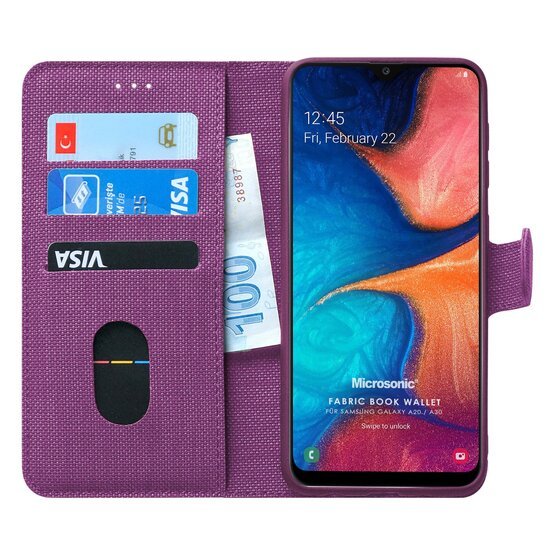 Microsonic Samsung Galaxy A20 Kılıf Fabric Book Wallet Mor