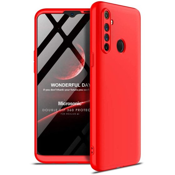 Microsonic Realme 6i Kılıf Double Dip 360 Protective Kırmızı