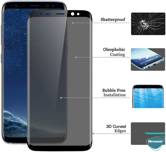 Microsonic Samsung Galaxy S8 Plus Privacy 5D Gizlilik Filtreli Cam Ekran Koruyucu Siyah