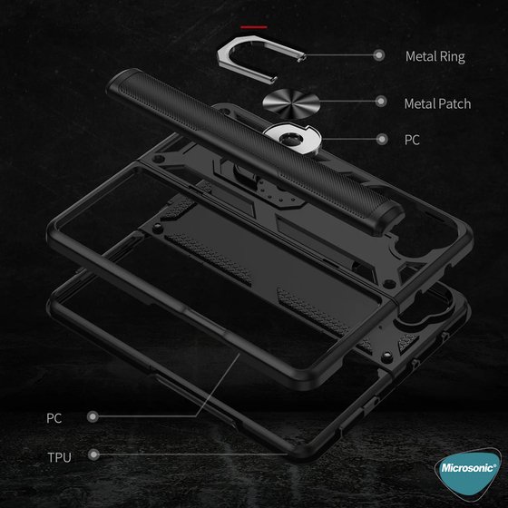 Microsonic Samsung Galaxy Z Fold 5 Kılıf Military Ring Holder Lacivert