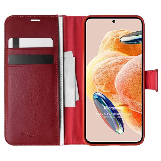 Microsonic Xiaomi Redmi Note 12 Pro 4G Kılıf Delux Leather Wallet Kırmızı