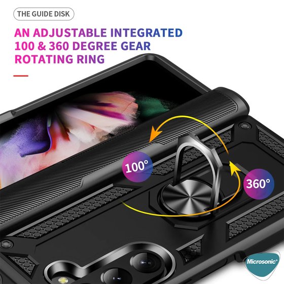 Microsonic Samsung Galaxy Z Fold 5 Kılıf Military Ring Holder Kırmızı