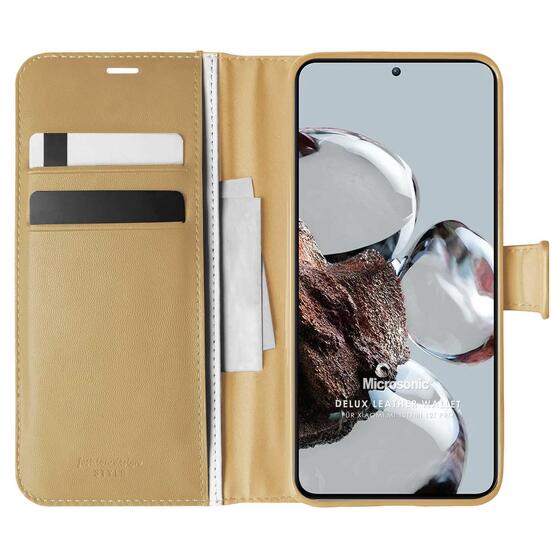 Microsonic Xiaomi Mi 12T Pro Kılıf Delux Leather Wallet Gold