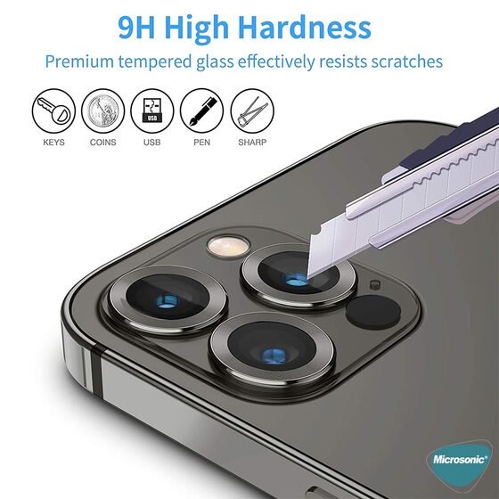 Microsonic Apple iPhone 15 Pro Max Tekli Kamera Lens Koruma Camı Siyah