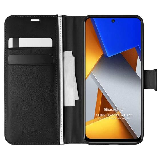 Microsonic Xiaomi Poco M4 Pro 4G Kılıf Delux Leather Wallet Siyah