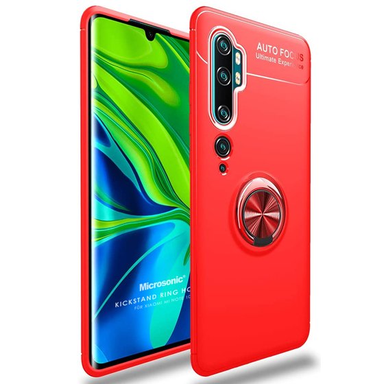 Microsonic Xiaomi Mi Note 10 Pro Kılıf Kickstand Ring Holder Kırmızı