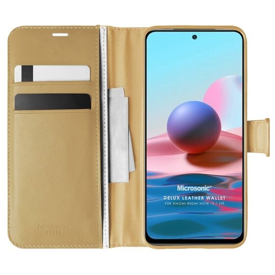 Microsonic Xiaomi Redmi Note 10 Kılıf Delux Leather Wallet Gold