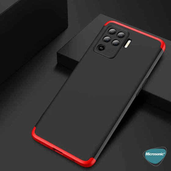 Microsonic Oppo Reno 5 Lite Kılıf Double Dip 360 Protective Siyah Kırmızı