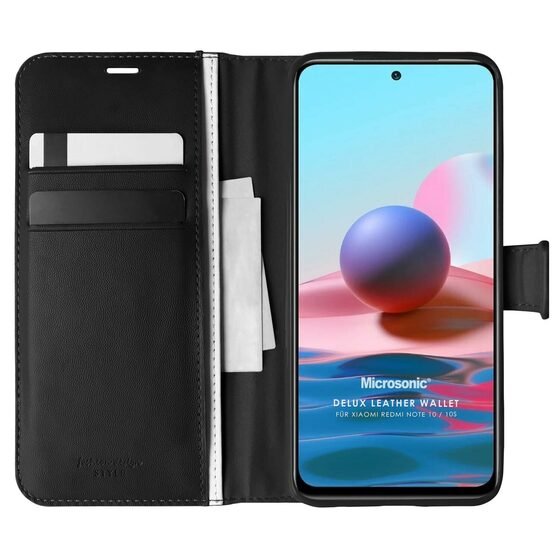 Microsonic Xiaomi Redmi Note 10S Kılıf Delux Leather Wallet Siyah