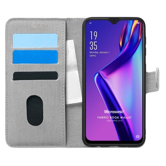 Microsonic Oppo A12 Kılıf Fabric Book Wallet Gri