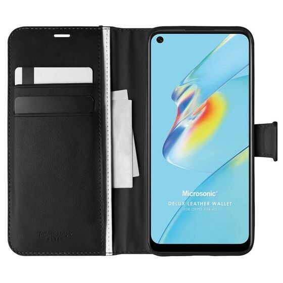 Microsonic Oppo A54 4G Kılıf Delux Leather Wallet Siyah