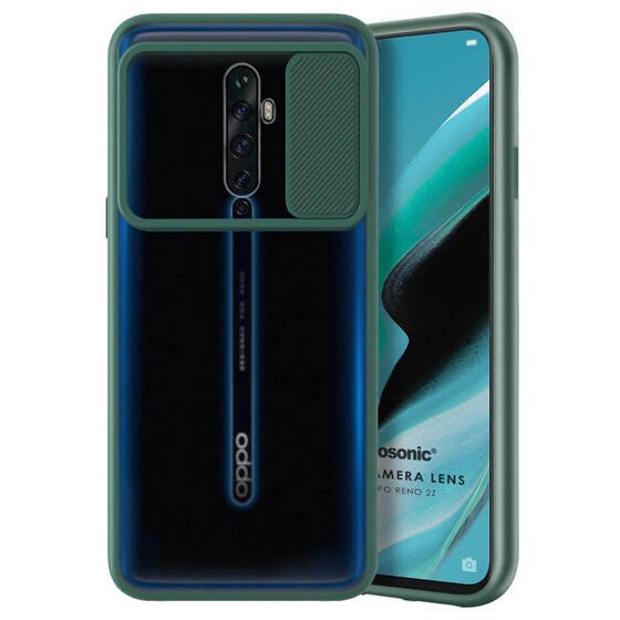 Microsonic Oppo Reno 2Z Kılıf Slide Camera Lens Protection Koyu Yeşil