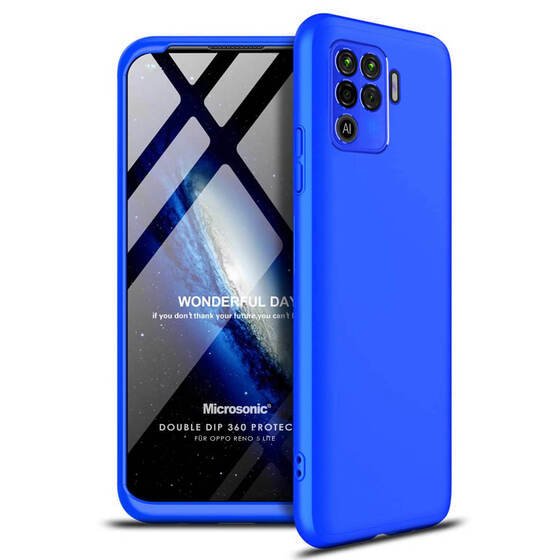 Microsonic Oppo Reno 5 Lite Kılıf Double Dip 360 Protective Mavi