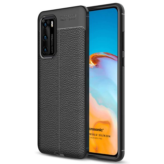 Microsonic Huawei P40 Kılıf Deri Dokulu Silikon Siyah