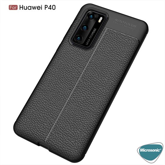 Microsonic Huawei P40 Kılıf Deri Dokulu Silikon Siyah