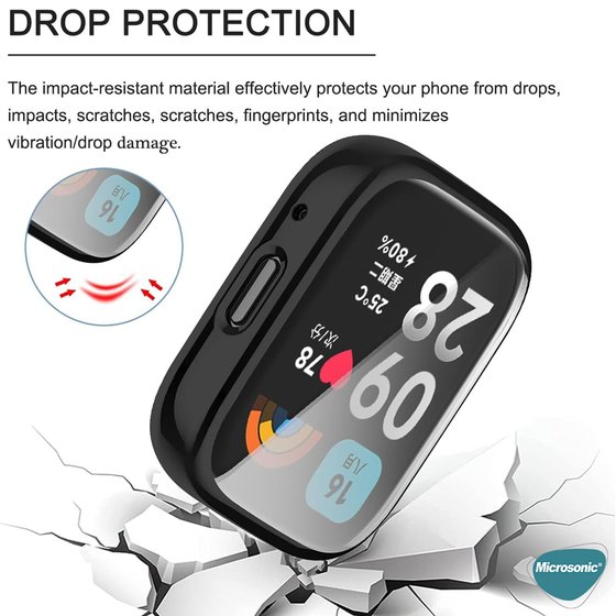 Microsonic Xiaomi Redmi Watch 5 Lite Kılıf 360 Full Round Soft Silicone Gümüş