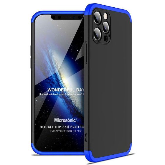 Microsonic Apple iPhone 12 Pro Kılıf Double Dip 360 Protective Siyah Mavi