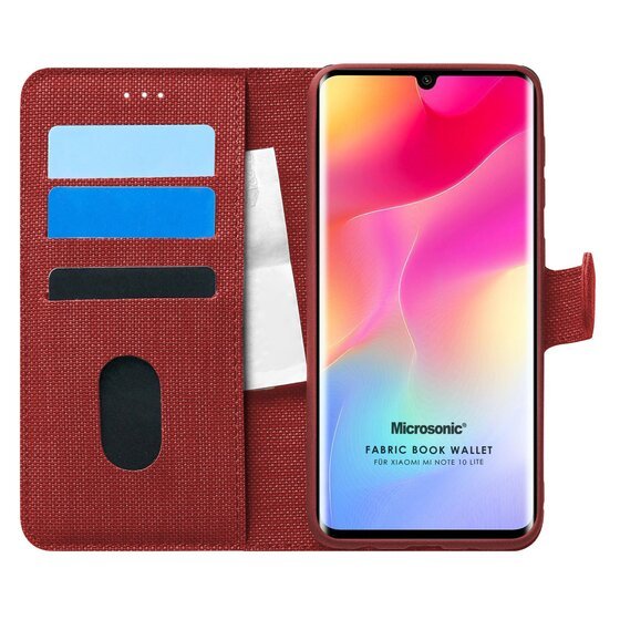 Microsonic Xiaomi Mi Note 10 Lite Kılıf Fabric Book Wallet Kırmızı