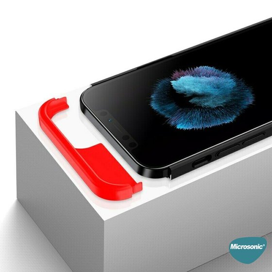 Microsonic Apple iPhone 12 Pro Kılıf Double Dip 360 Protective Siyah Kırmızı