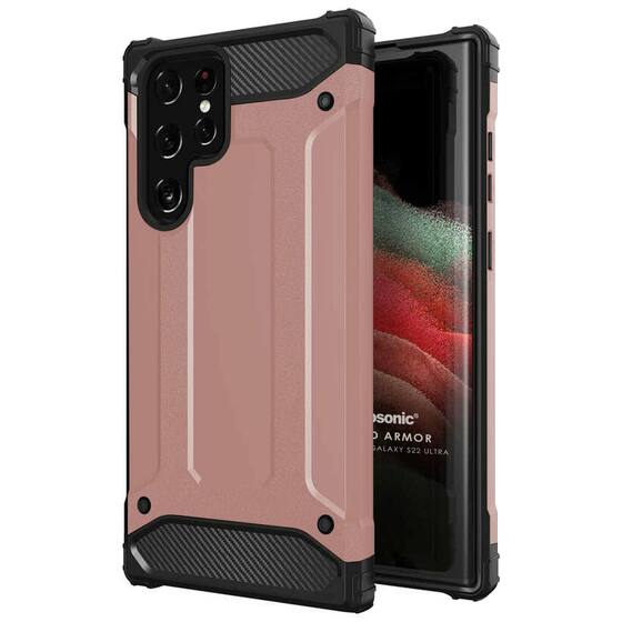 Microsonic Samsung Galaxy S22 Ultra Kılıf Rugged Armor Rose Gold