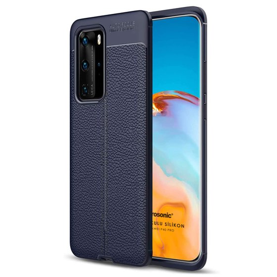 Microsonic Huawei P40 Pro Kılıf Deri Dokulu Silikon Lacivert