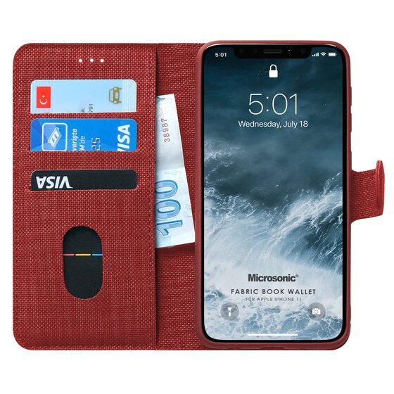 Microsonic Apple iPhone 11 (6.1'') Kılıf Fabric Book Wallet Kırmızı