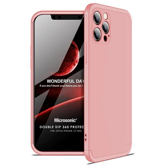 Microsonic Apple iPhone 12 Pro Kılıf Double Dip 360 Protective Rose Gold