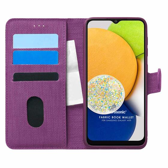 Microsonic Samsung Galaxy A03 Kılıf Fabric Book Wallet Mor