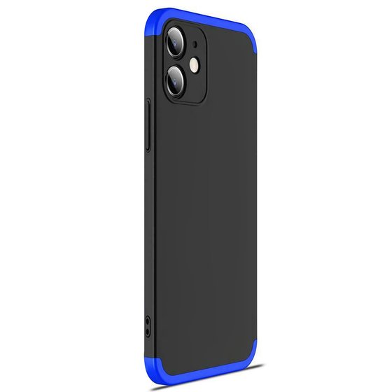 Microsonic Apple iPhone 12 Kılıf Double Dip 360 Protective Siyah Mavi