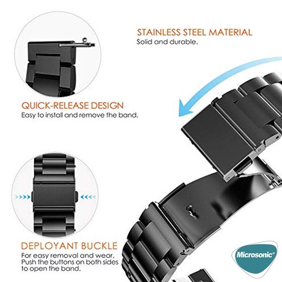 Microsonic Huawei Watch 3 Metal Stainless Steel Kordon Siyah