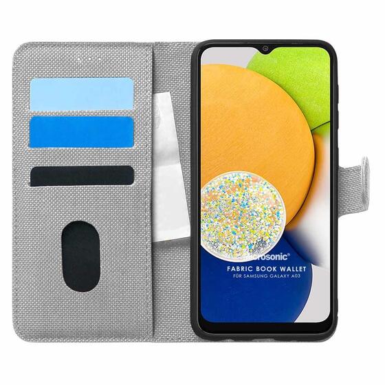 Microsonic Samsung Galaxy A03 Kılıf Fabric Book Wallet Gri