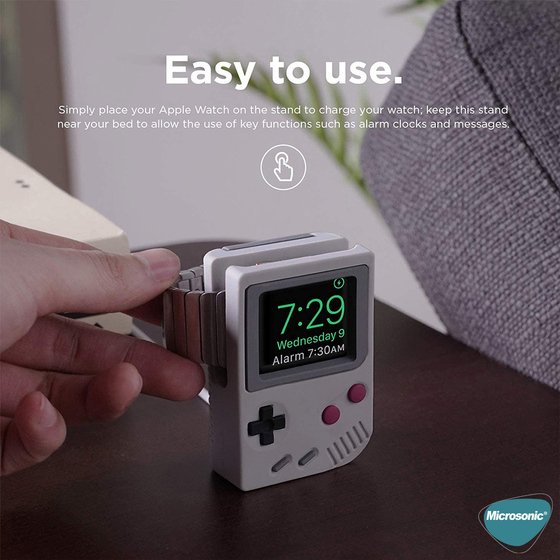 Microsonic Apple Watch SE 2022 40mm Masaüstü Şarj Standı Gameboy Gri