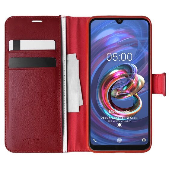 Microsonic Vestel Venüs E5 Kılıf Delux Leather Wallet Kırmızı