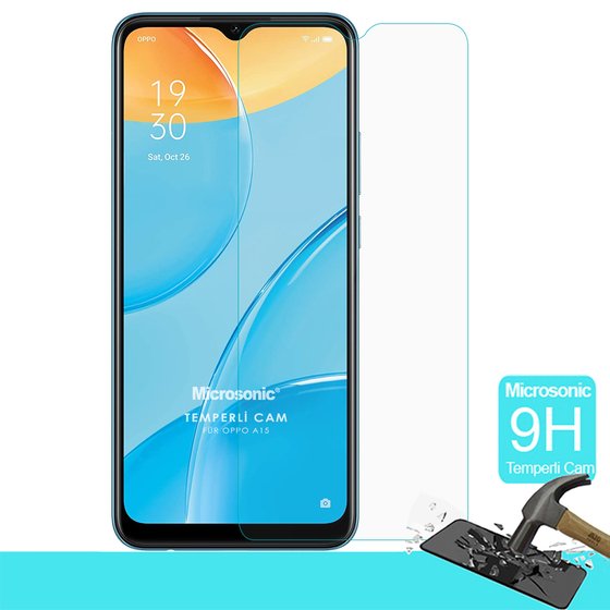 Microsonic Oppo A15s Tempered Glass Cam Ekran Koruyucu