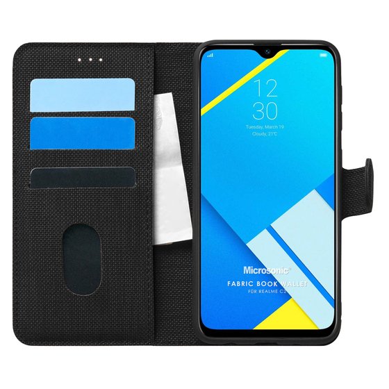 Microsonic Realme C2 Kılıf Fabric Book Wallet Siyah