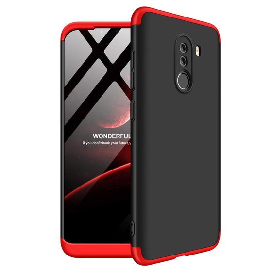 Microsonic Xiaomi Pocophone F1 Kılıf Double Dip 360 Protective Siyah Kırmızı