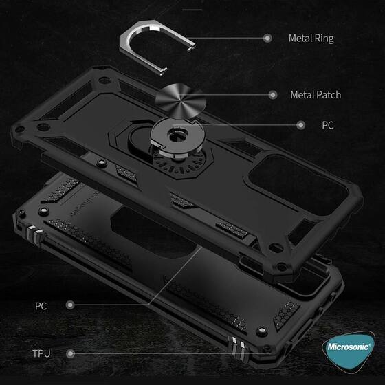 Microsonic Xiaomi Redmi Note 12 Pro 4G Kılıf Military Ring Holder Siyah