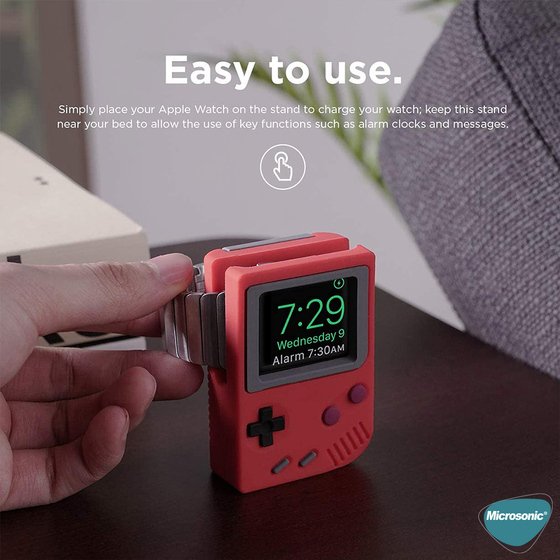 Microsonic Apple Watch 7 45mm Masaüstü Şarj Standı Gameboy Kırmızı