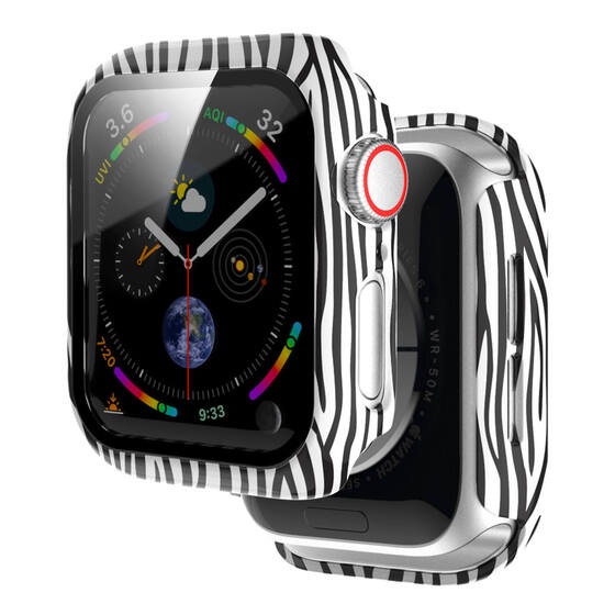 Microsonic Apple Watch SE 2022 40mm Kılıf Hard Full Protective Cover Bumper Zebra