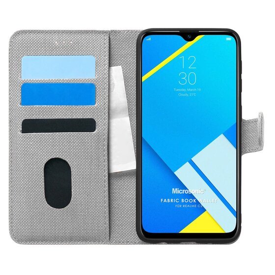 Microsonic Realme C2 Kılıf Fabric Book Wallet Gri