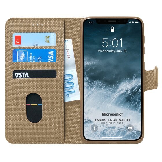 Microsonic Apple iPhone 11 (6.1'') Kılıf Fabric Book Wallet Gold