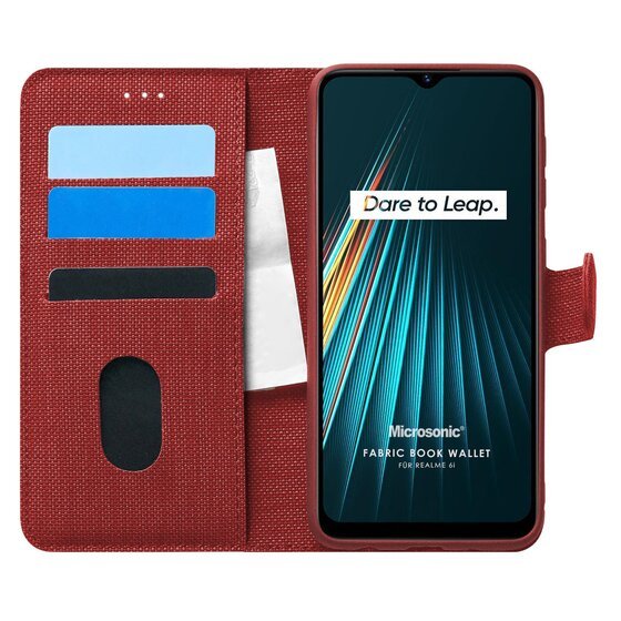 Microsonic Realme 6i Kılıf Fabric Book Wallet Kırmızı