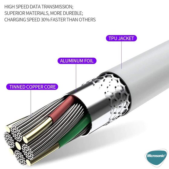 Microsonic Type-C to USB Kablo, Macbook iOS Typ-C to USB Dönüştürücü Adaptör Kablo Beyaz